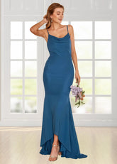 Sophia | A Line High - low Ink Blue Chiffon Long Bridesmaid Dress - Price #price_variant_lowest# - Ink Blue - PromDressClub